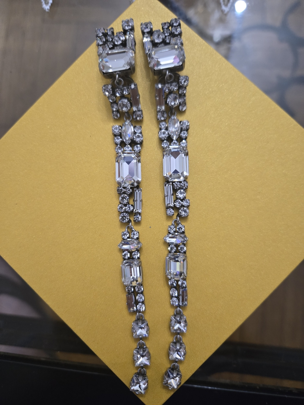 Saint Laurent Long Crystal Drop Earrings - Silver